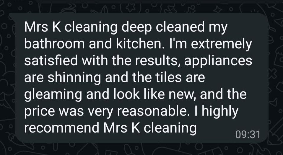 Client review for Mrs K Cleaning